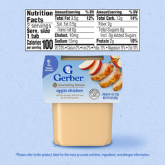 Gerber Stage 2 Apple Chicken Dinner tub label showing non-GMO verification.