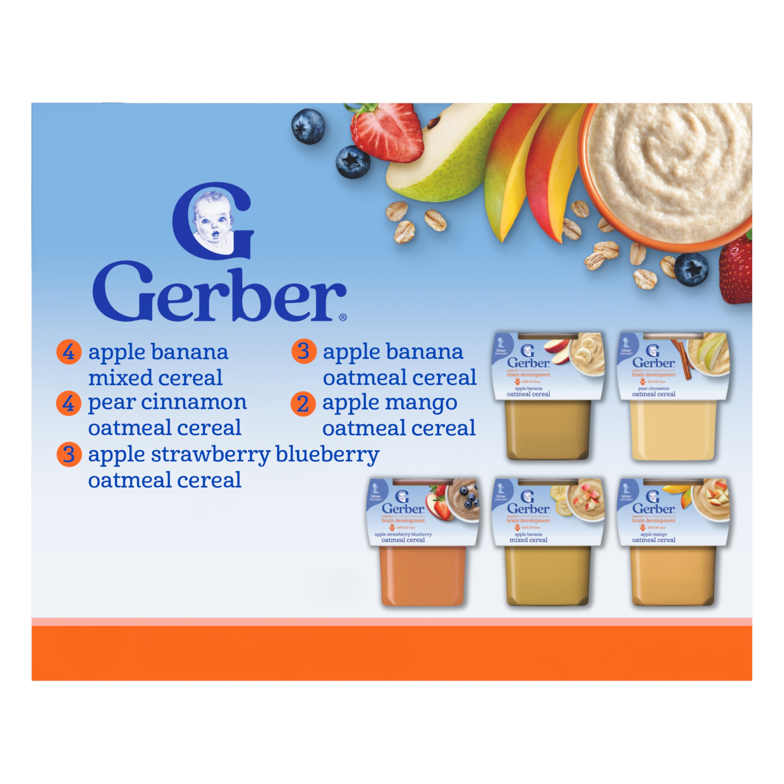 Gerber Stage 2 fruit and cereal tub variety pack on the go, portable feeding option.