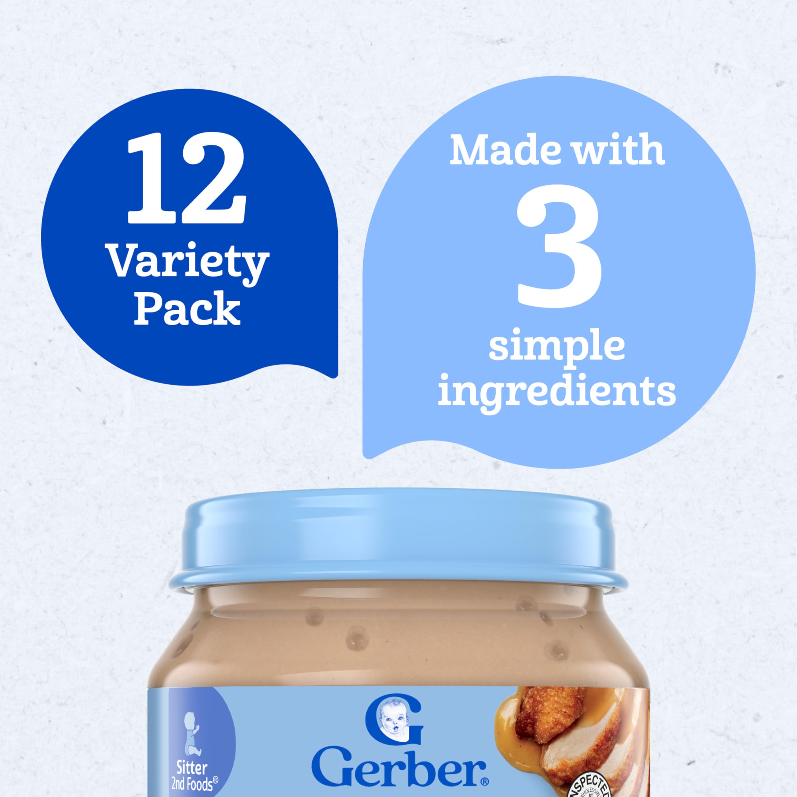 Gerber Stage 2 spoon-ready poultry puree for mealtimes.