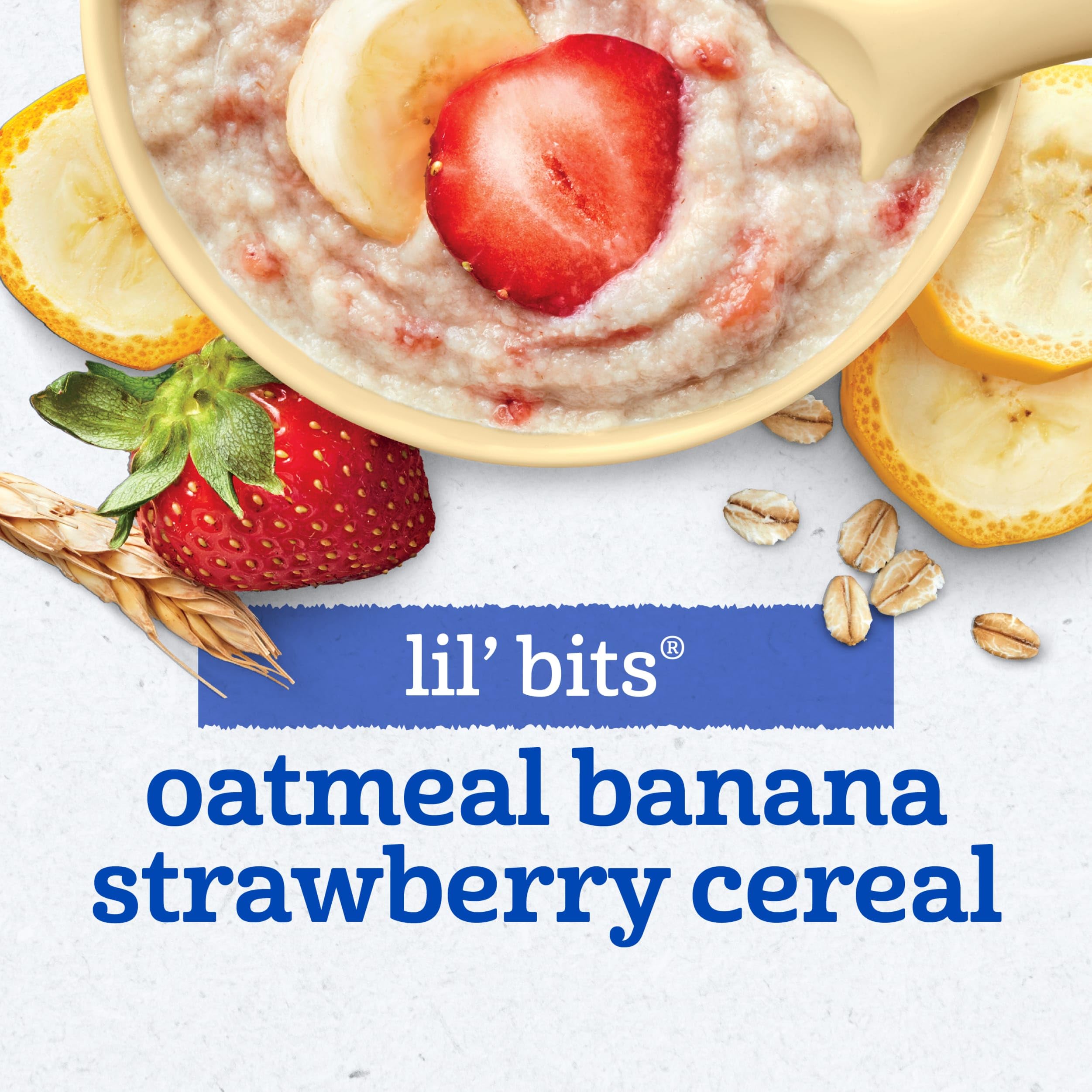 Gerber Stage 3 Oatmeal Banana Strawberry Cereal serving cup ready to mix.