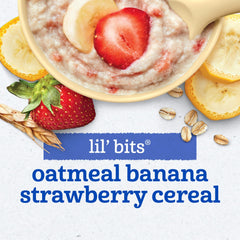Gerber Stage 3 Oatmeal Banana Strawberry Cereal serving cup ready to mix.