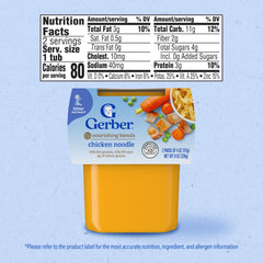 Gerber Stage 2 chicken noodle puree tub, easy to store and feed.