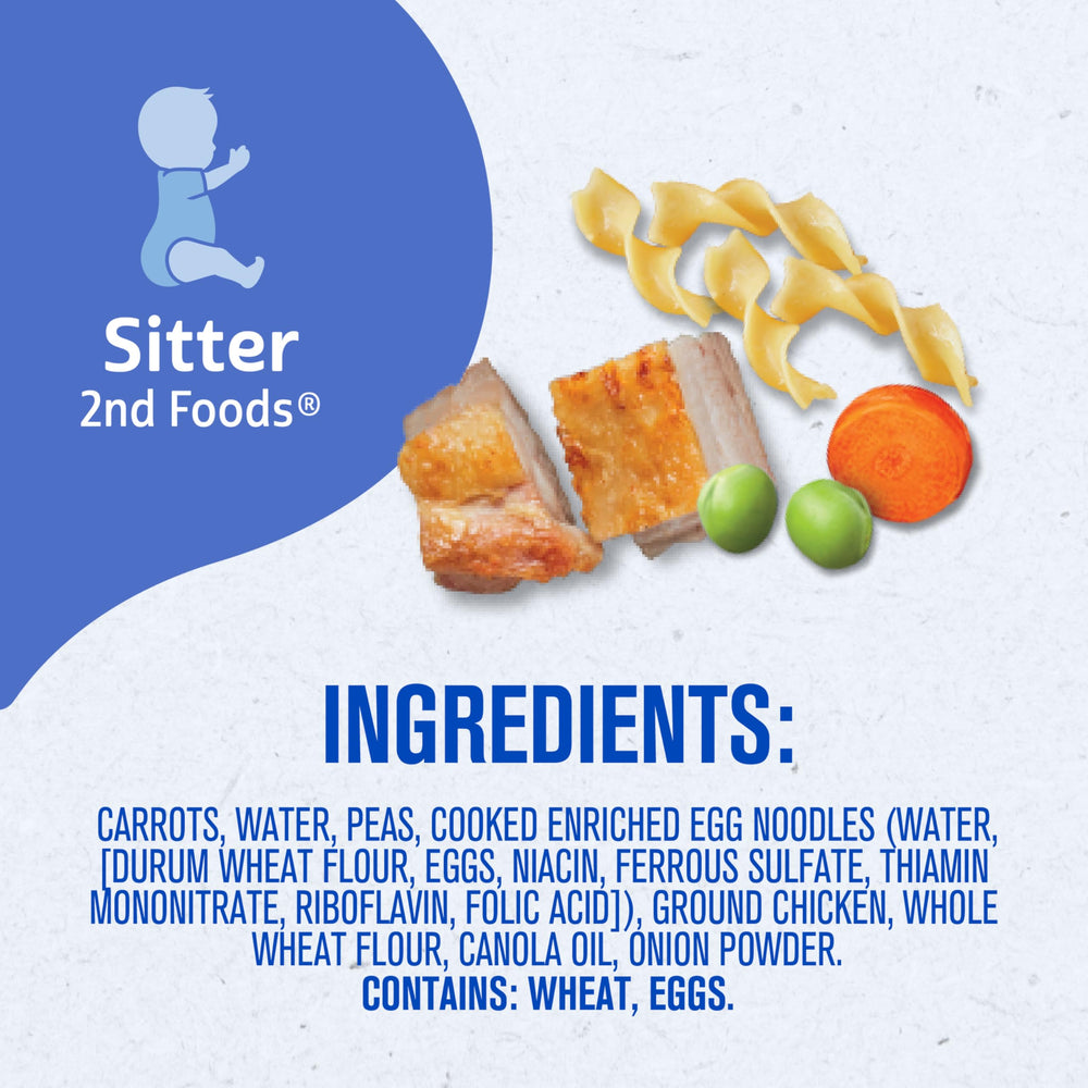 Gerber Stage 2 vegetable chicken puree tub, supports texture exploration.