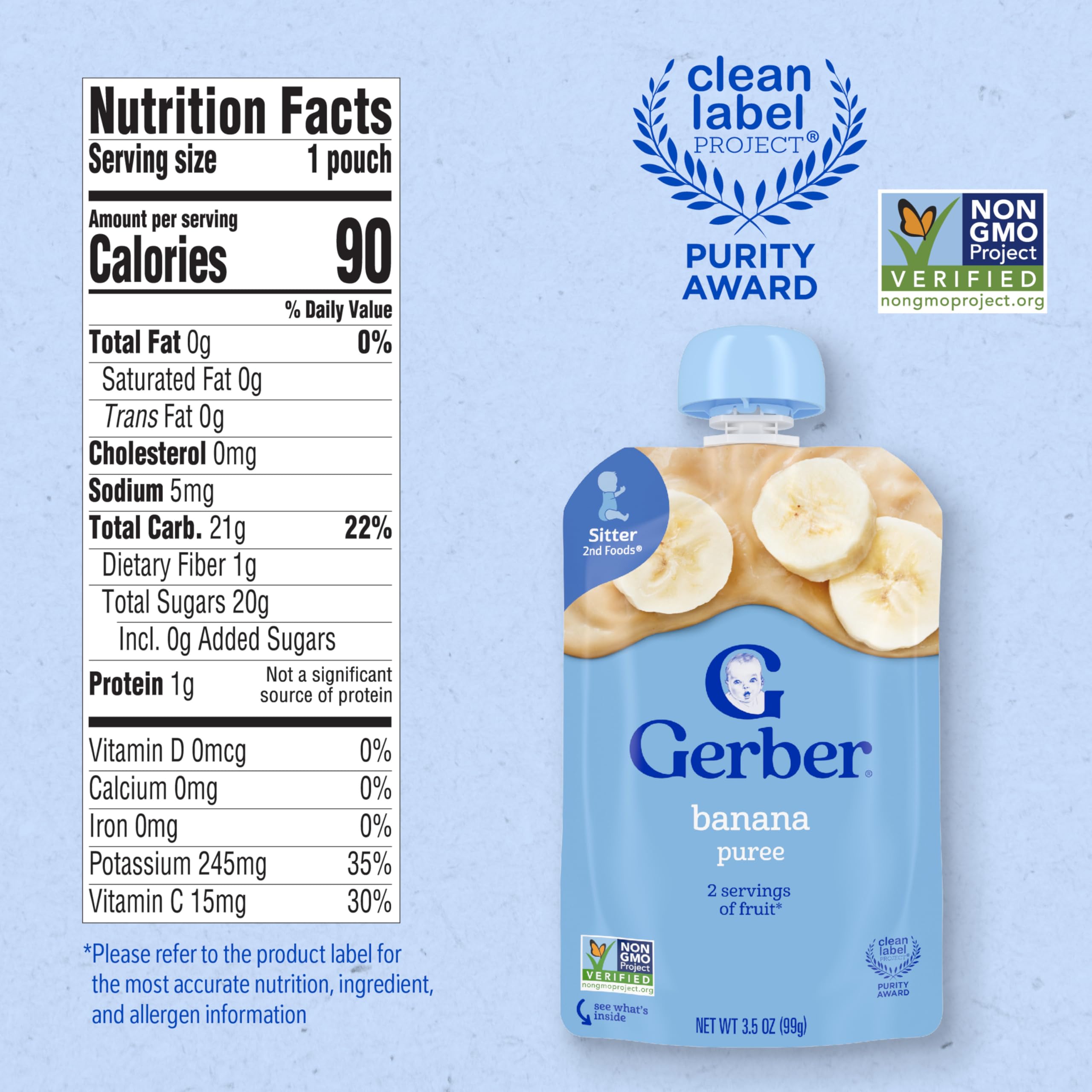 Gerber Stage 2 Banana Puree Pouch demonstrates readiness for new textures during snack time.