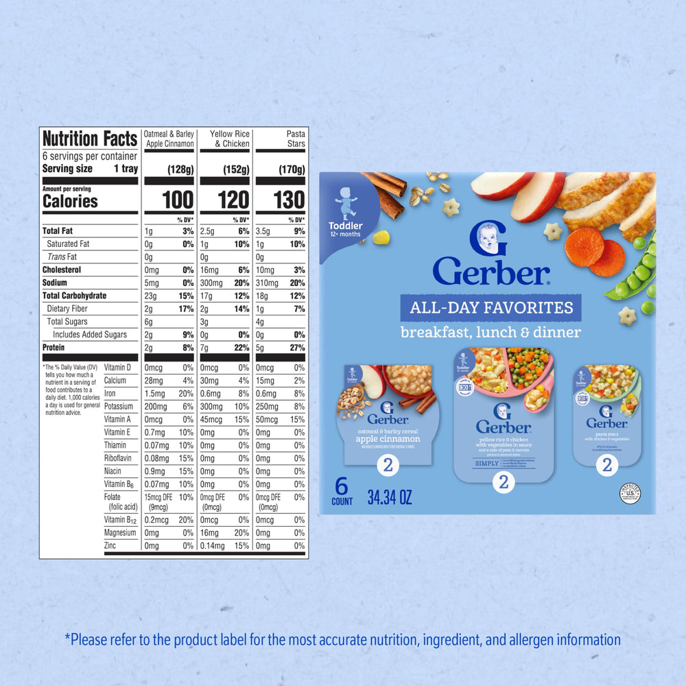 Gerber All Day Favorites lunch yellow rice with chicken and vegetables.