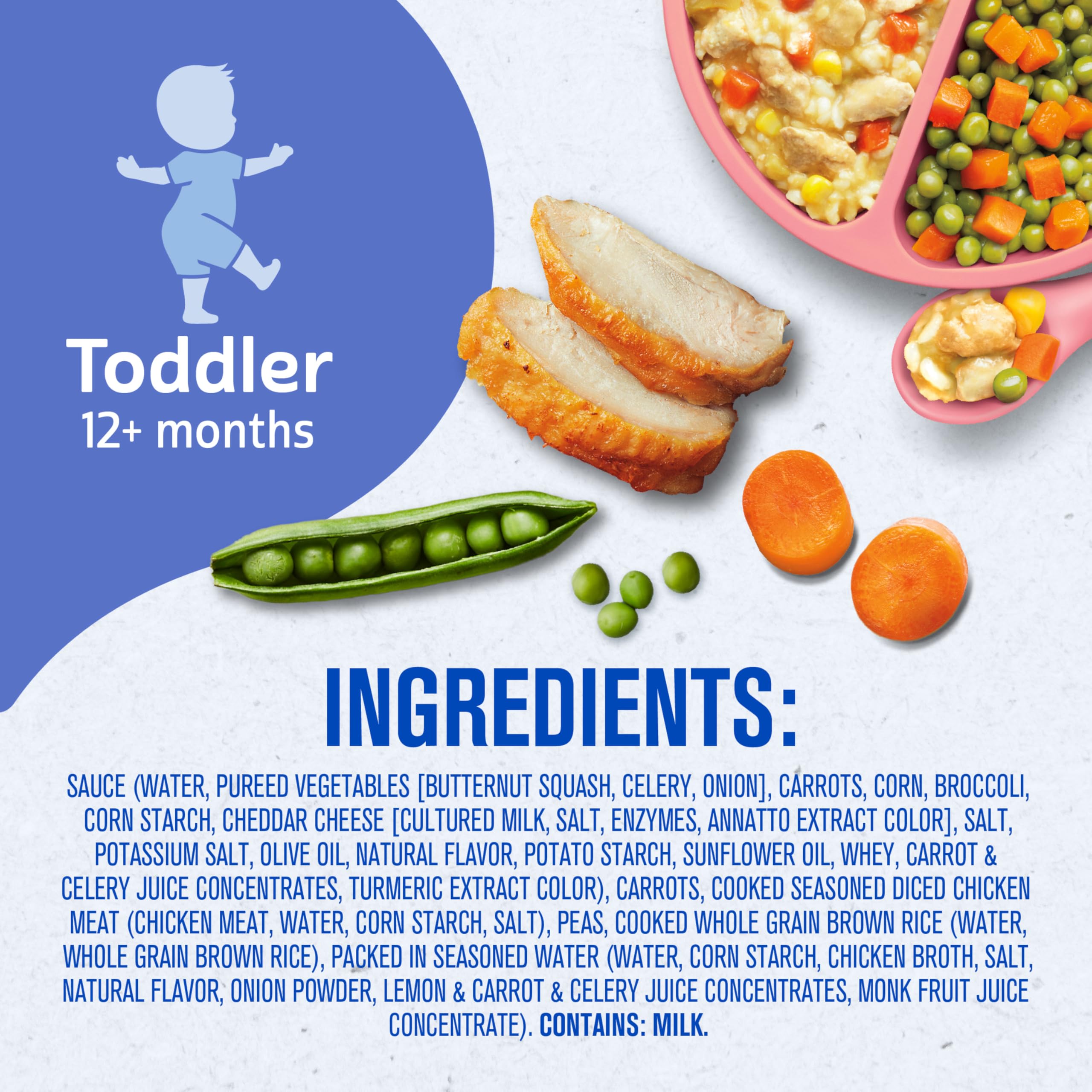 Gerber Toddler Yellow Rice & Chicken packaging shows 8-pack convenience