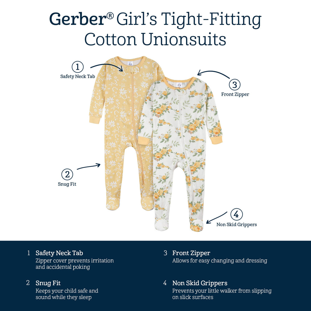 Gerber two-way zipper and neckline guard ease dressing.