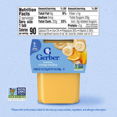 Gerber WonderFoods banana apple pear puree tub for smooth textures.
