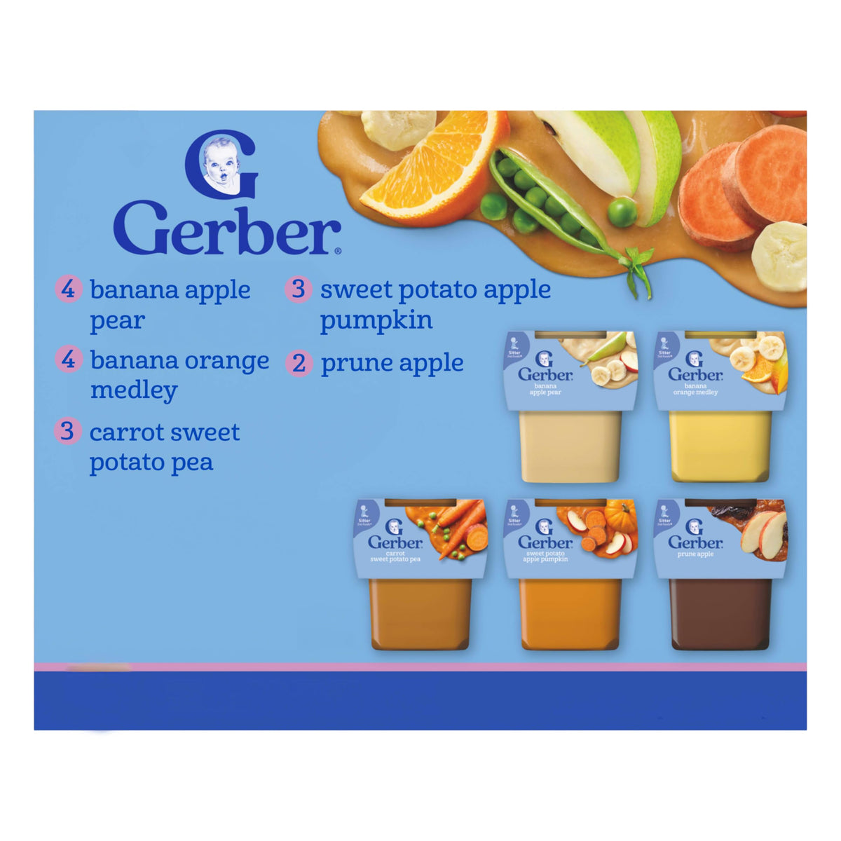 Gerber WonderFoods banana orange medley tub for easy on-the-go feeding.