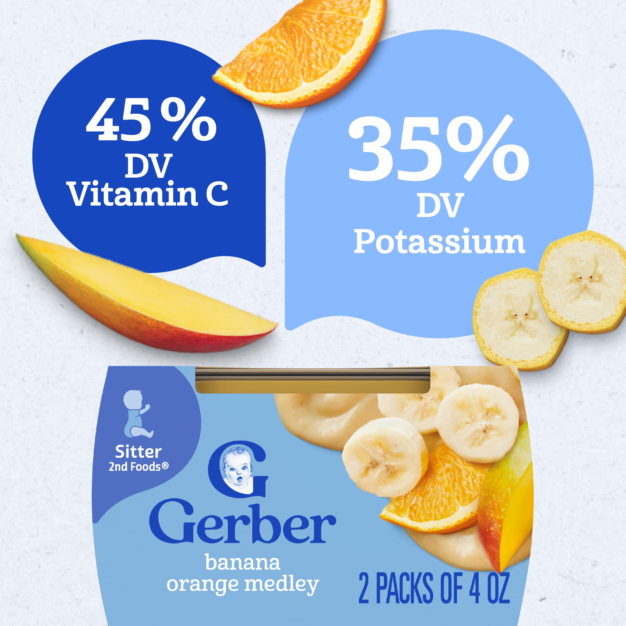 Gerber WonderFoods tub label close-up highlights product details.