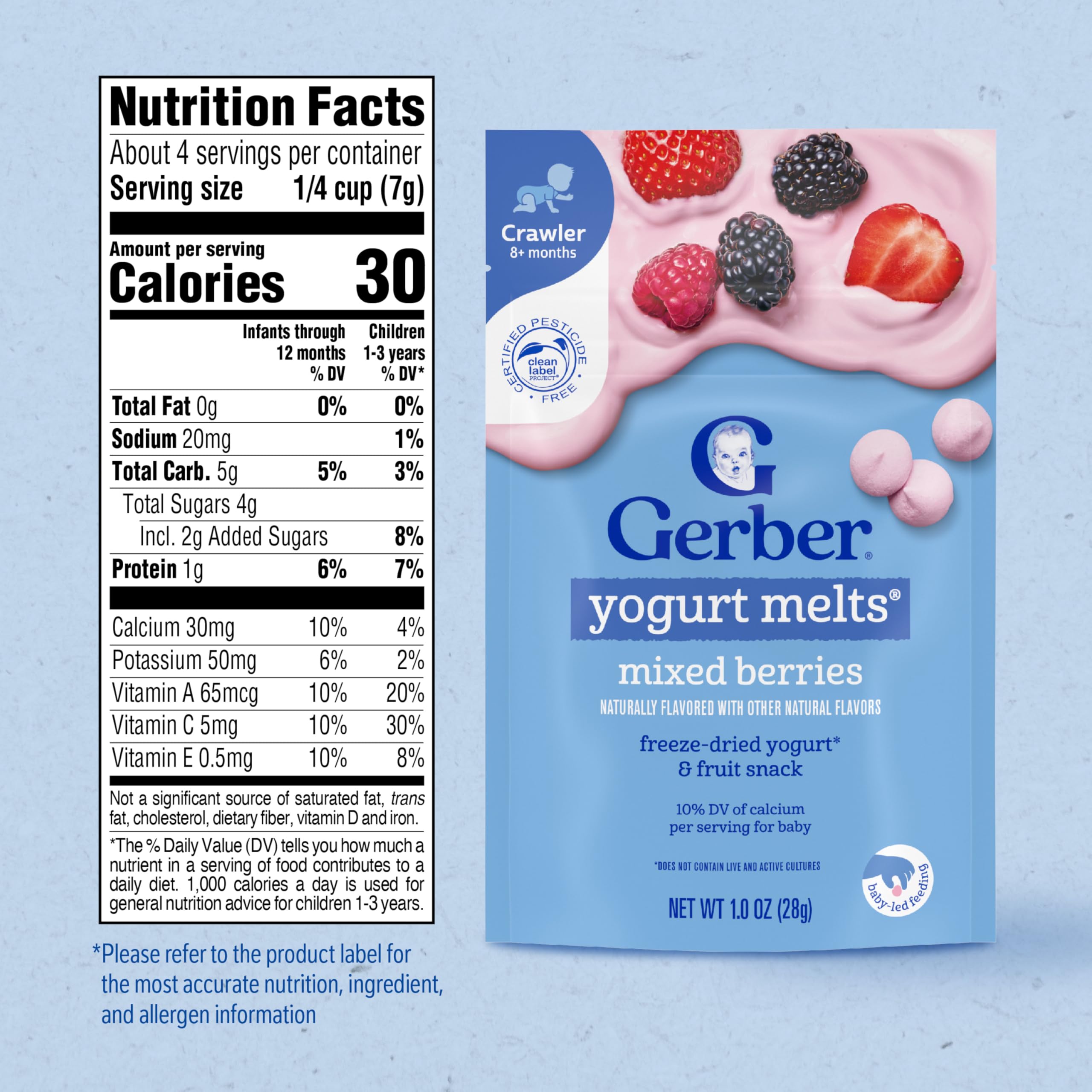 Gerber Yogurt Melts close-up of freeze-dried yogurt texture.