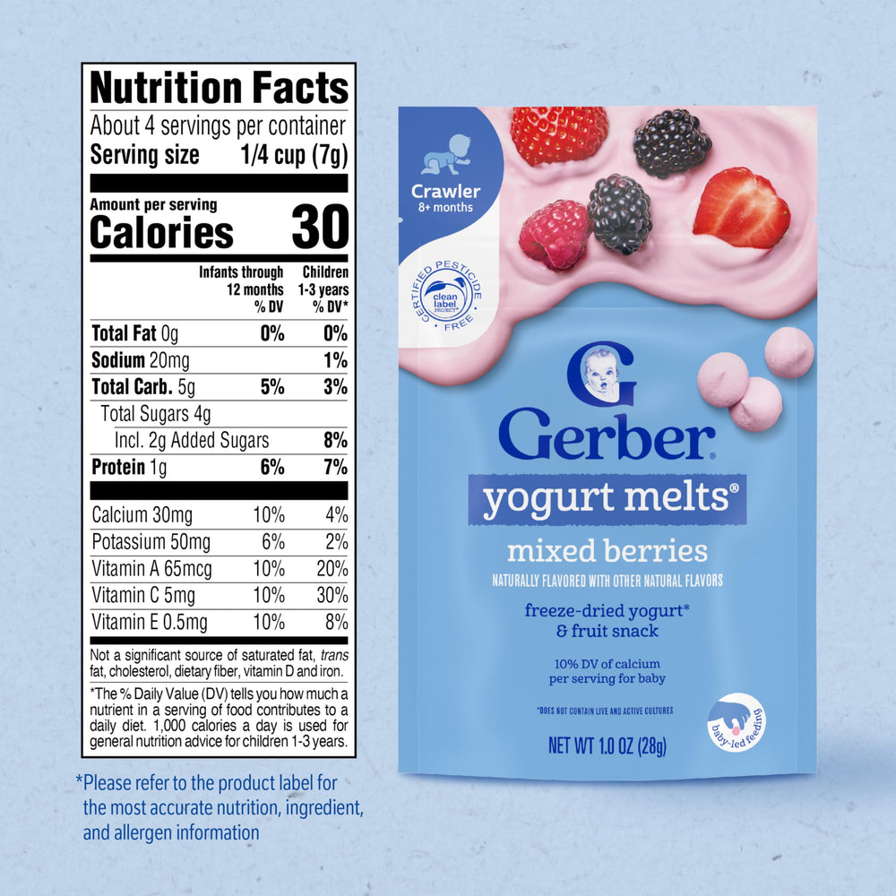 Gerber Yogurt Melts close-up of freeze-dried yogurt texture.
