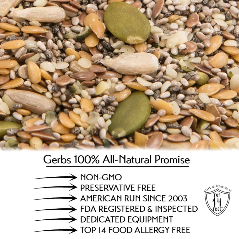 GERBS 1 lb bag on shelf emphasizes allergen-free and no additives claim.