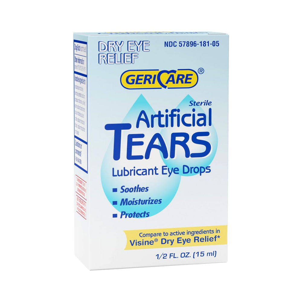 GeriCare artificial tears bottle cap for precise dispensing.