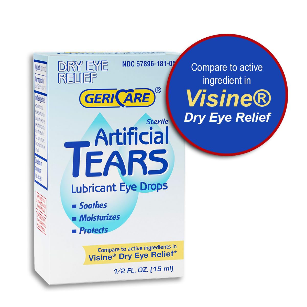 GeriCare artificial tears compact packaging supports travel and daily carry.