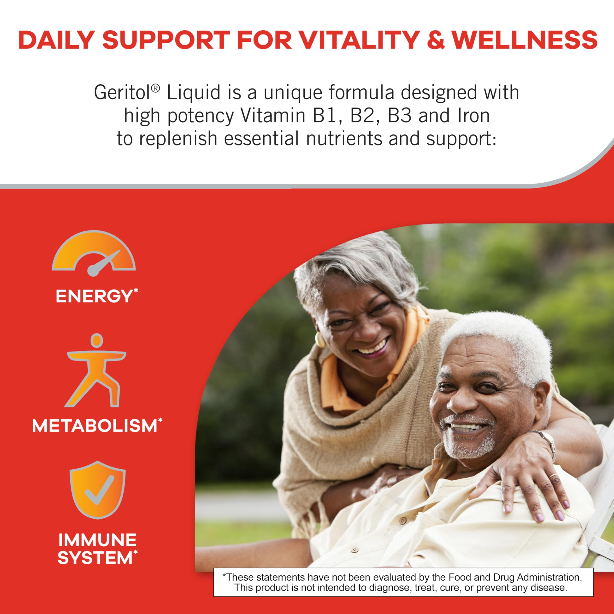 Pouring Geritol liquid into a spoon after a meal for convenient daily use.