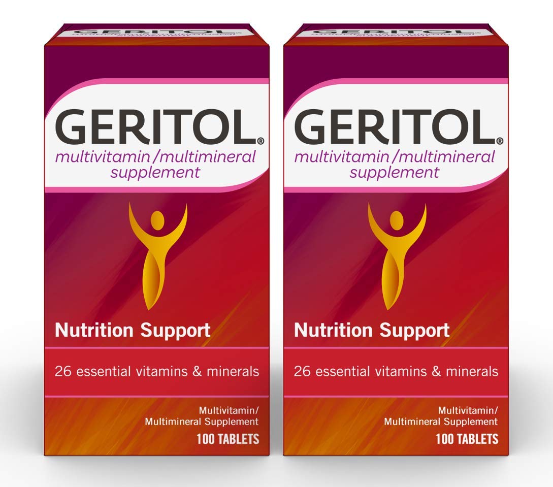 Geritol multivitamin bottle front for daily wellness support.