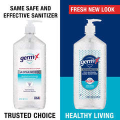 Germ-X Advanced Hand Sanitizer aloe moisturizers keep hands soft after use.