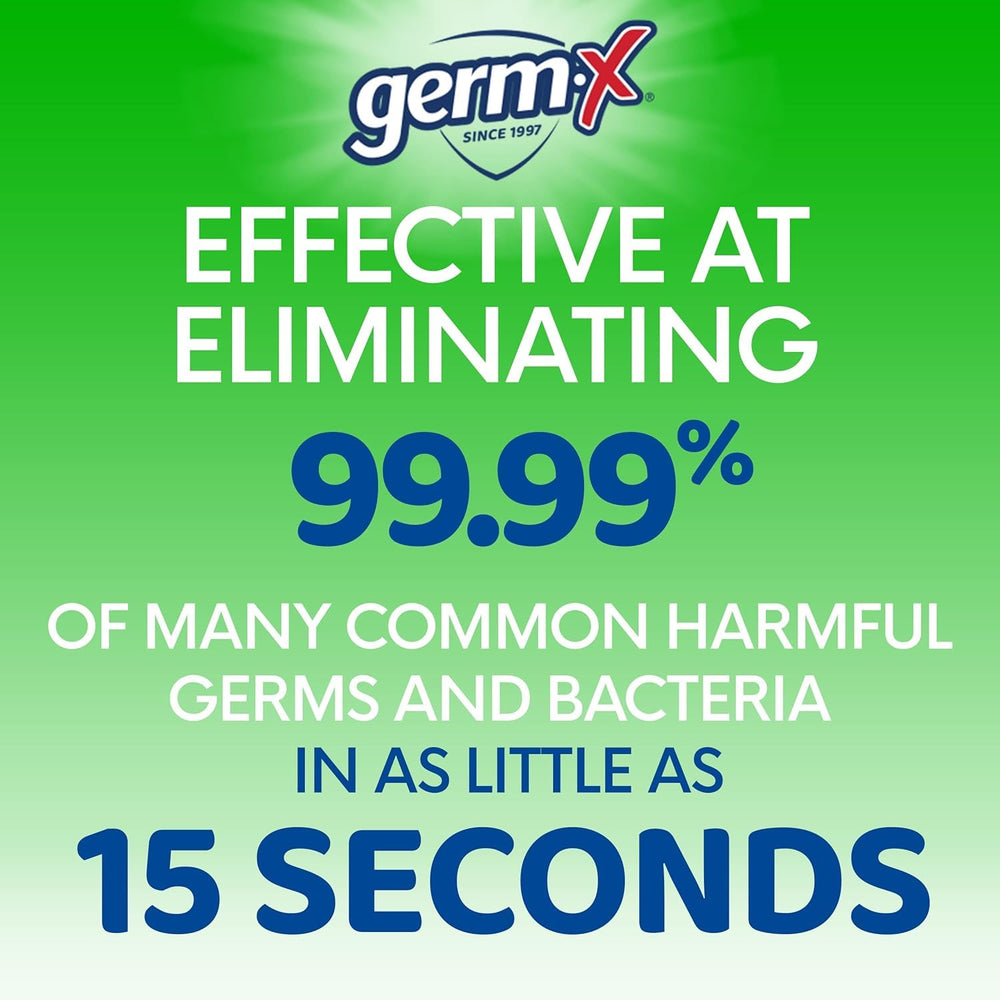 Close-up of Germ-X label highlighting Aloe and Vitamin E.