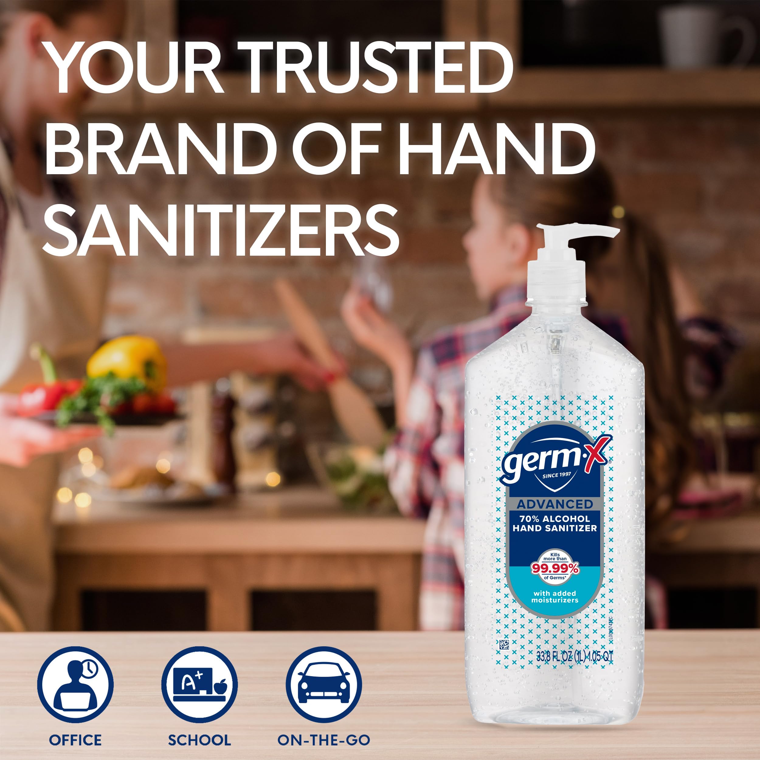 Germ-X Advanced Hand Sanitizer no-rinse formula saves time when no soap is available.