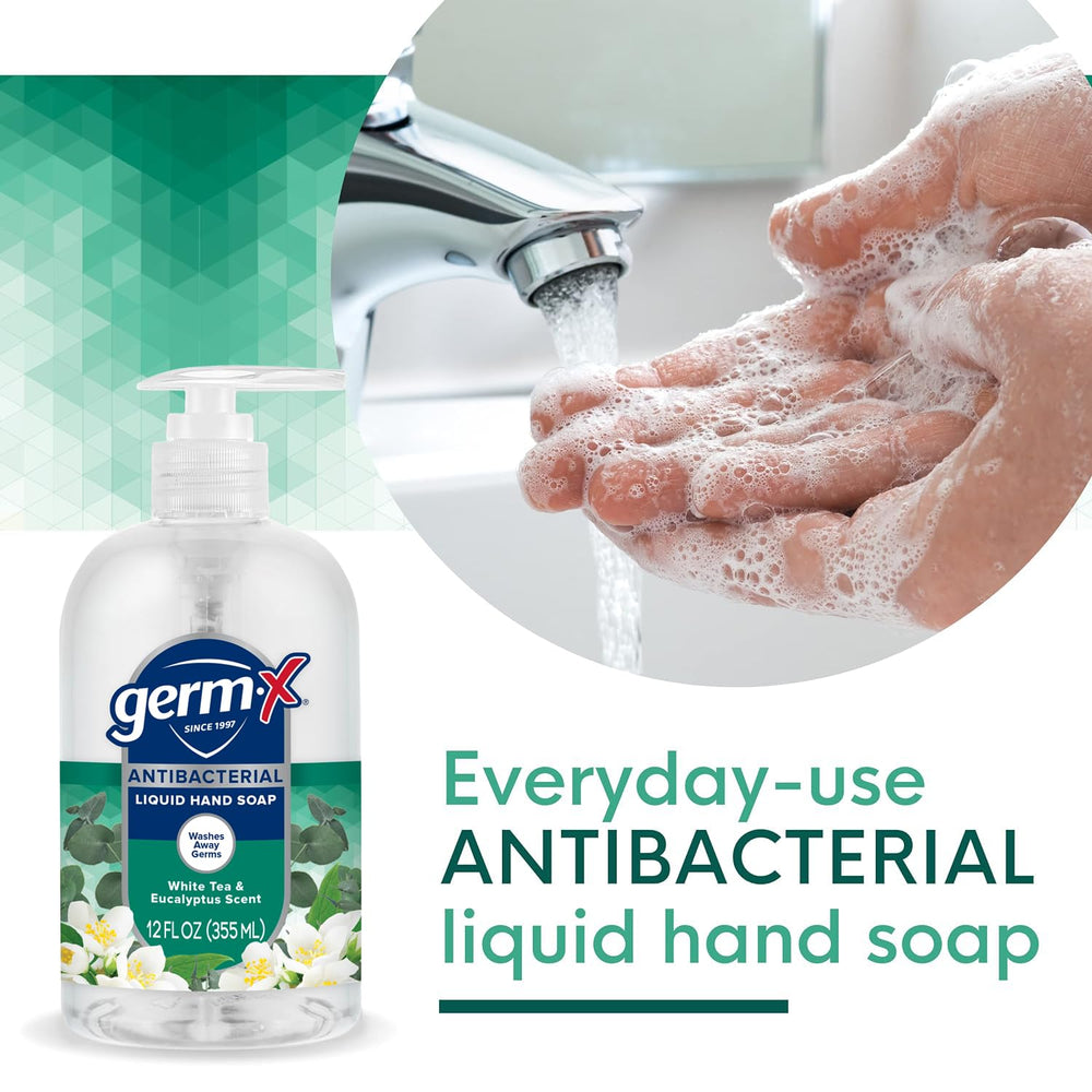 Germ-X label indicating dermatologist-tested, skin-friendly hand soap.