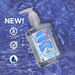 Germ-X Hydrating Hand Sanitizer clear gel with smooth texture for daily use.