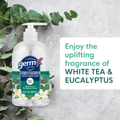 Close-up of Germ-X moisturizing formula suggesting hydration during washing.