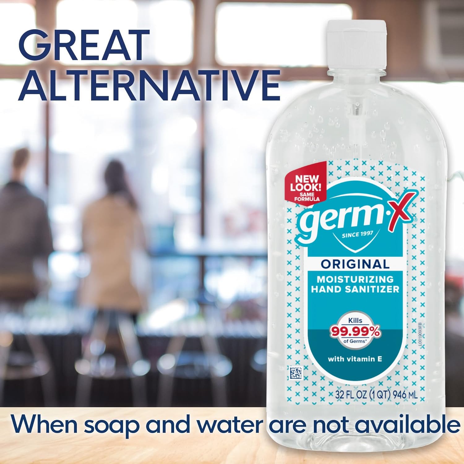 Germ-X Original hand sanitizer gel close-up shows non-drying feel