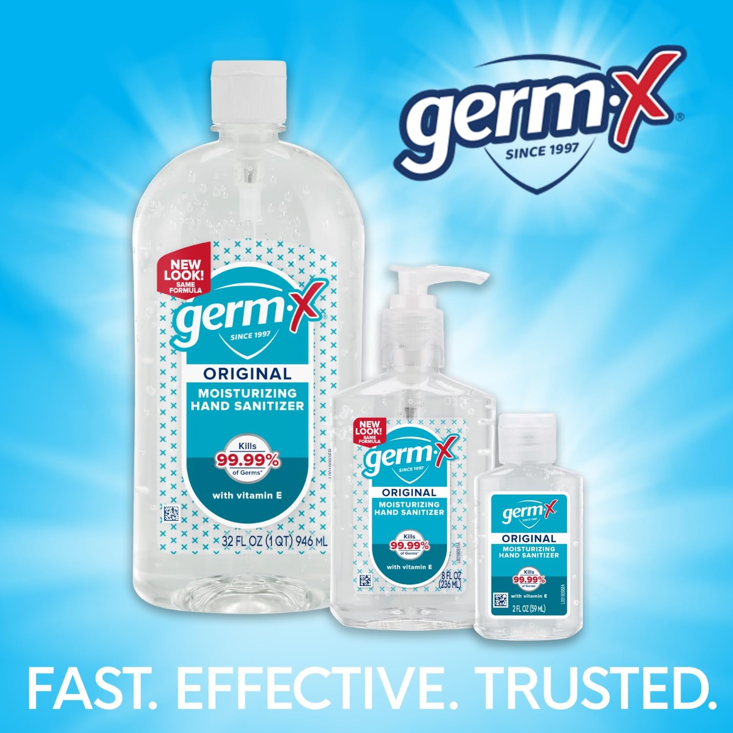 Made-in-USA Germ-X 32 oz sanitizer bottle with trusted family formula