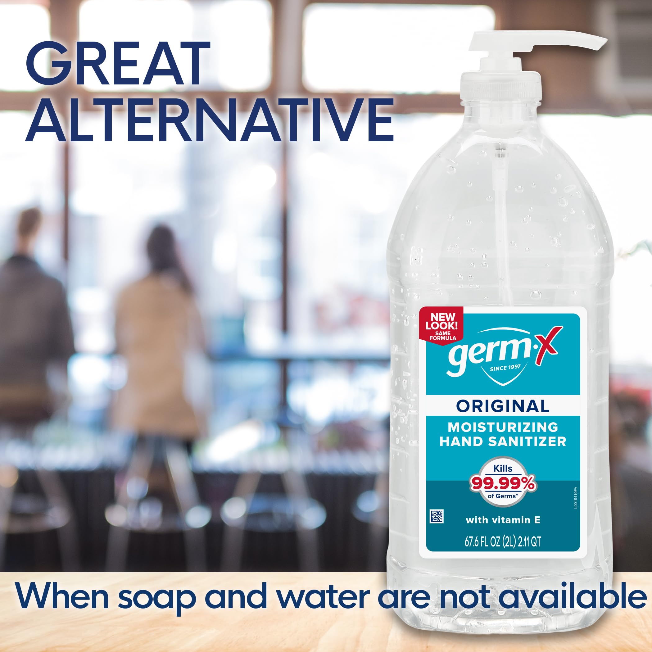 Germ-X Original Vitamin E moisturizing sanitizing gel for soft, hydrated skin.