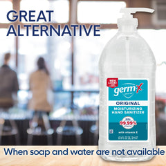 Germ-X Original Vitamin E moisturizing sanitizing gel for soft, hydrated skin.