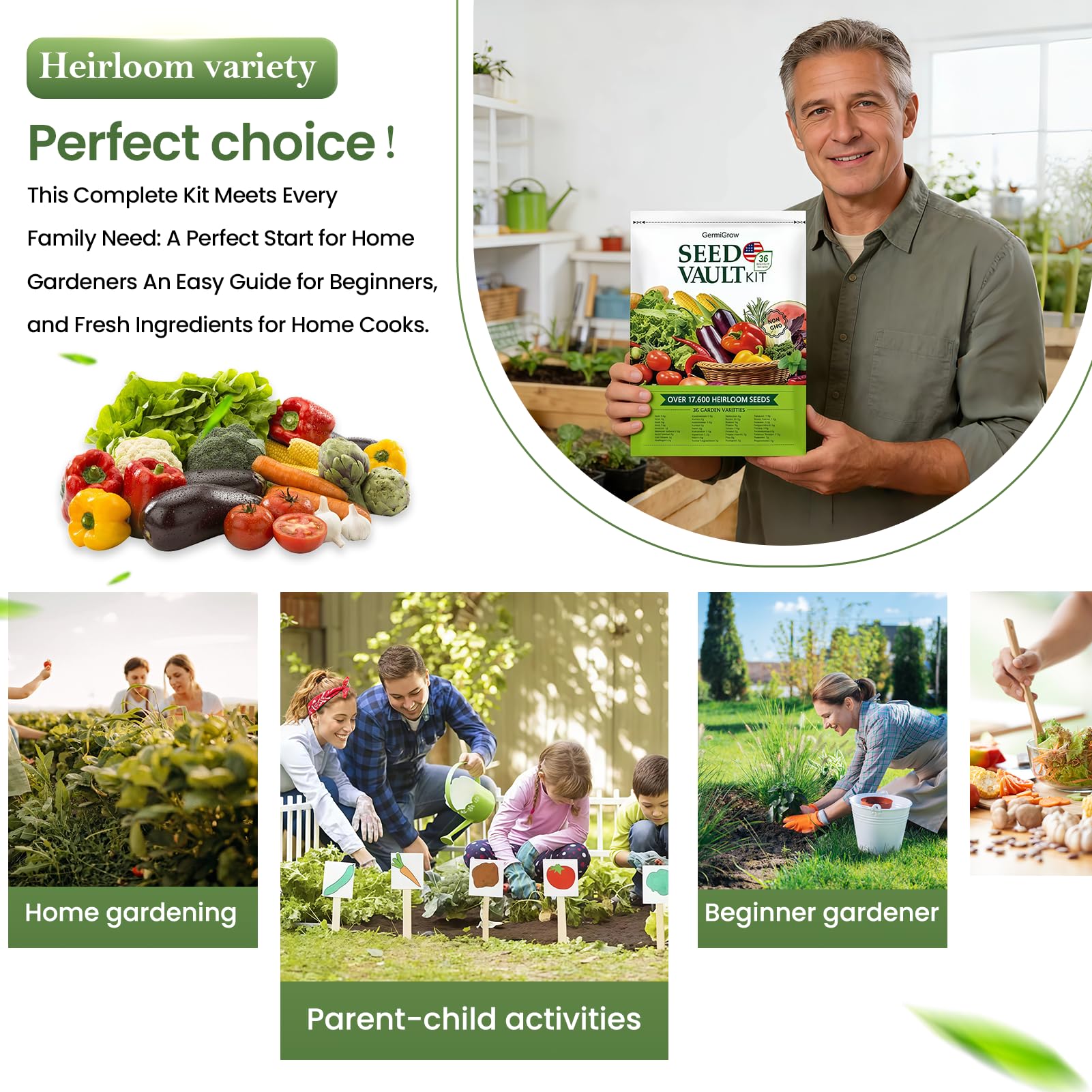 GermiGrow compact kit visuals showing the 7-image set of diverse seedlings.