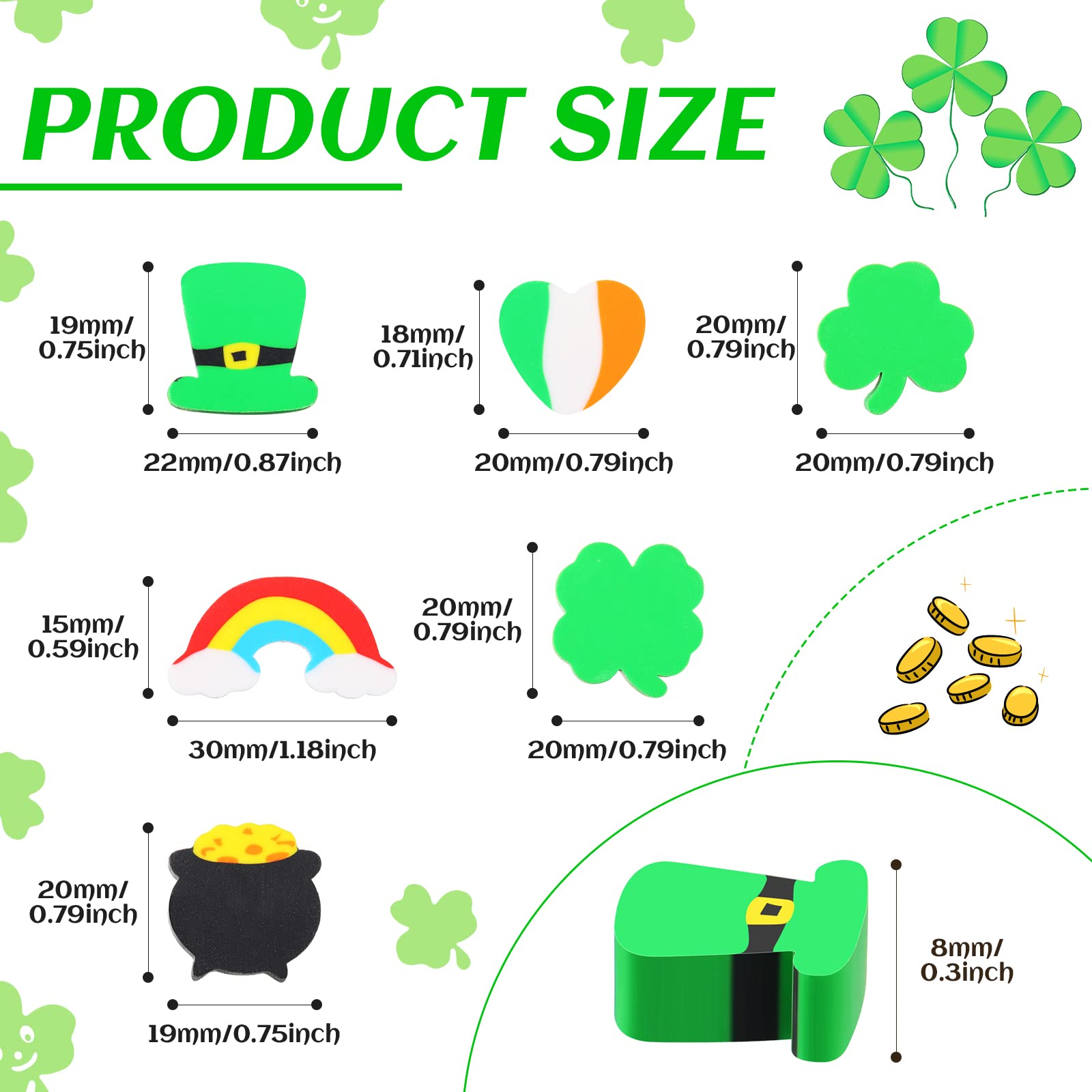 Gersoniel trefoil clover-pattern erasers add festive flair to learning activities.