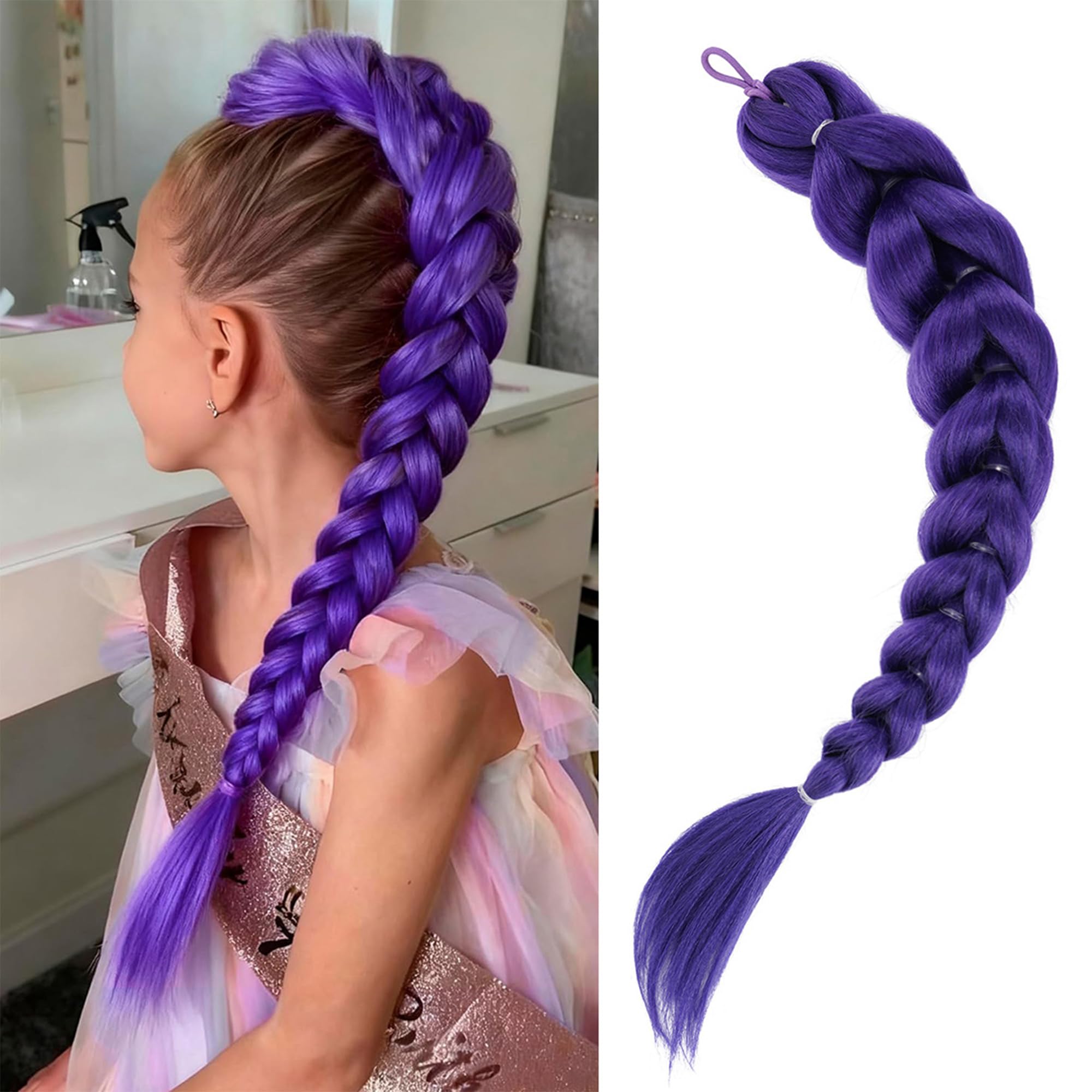 GetGal 24-inch purple braids ponytail shown for easy, quick cosplay styling.