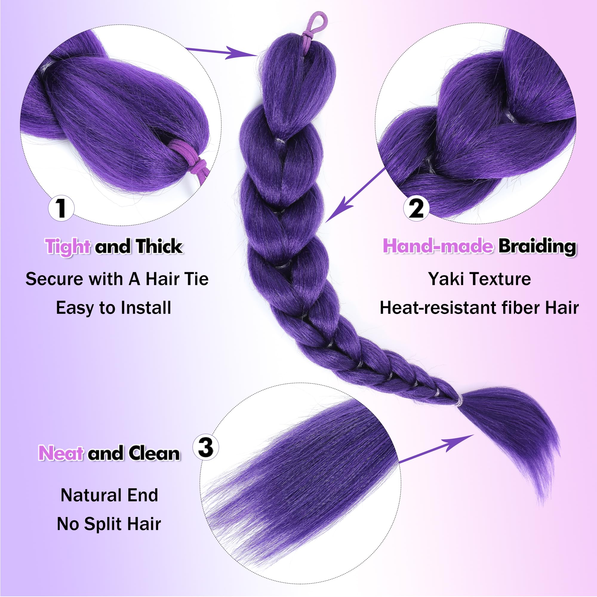 Close-up of GetGal heat-resistant fiber texture in purple braids ponytail.