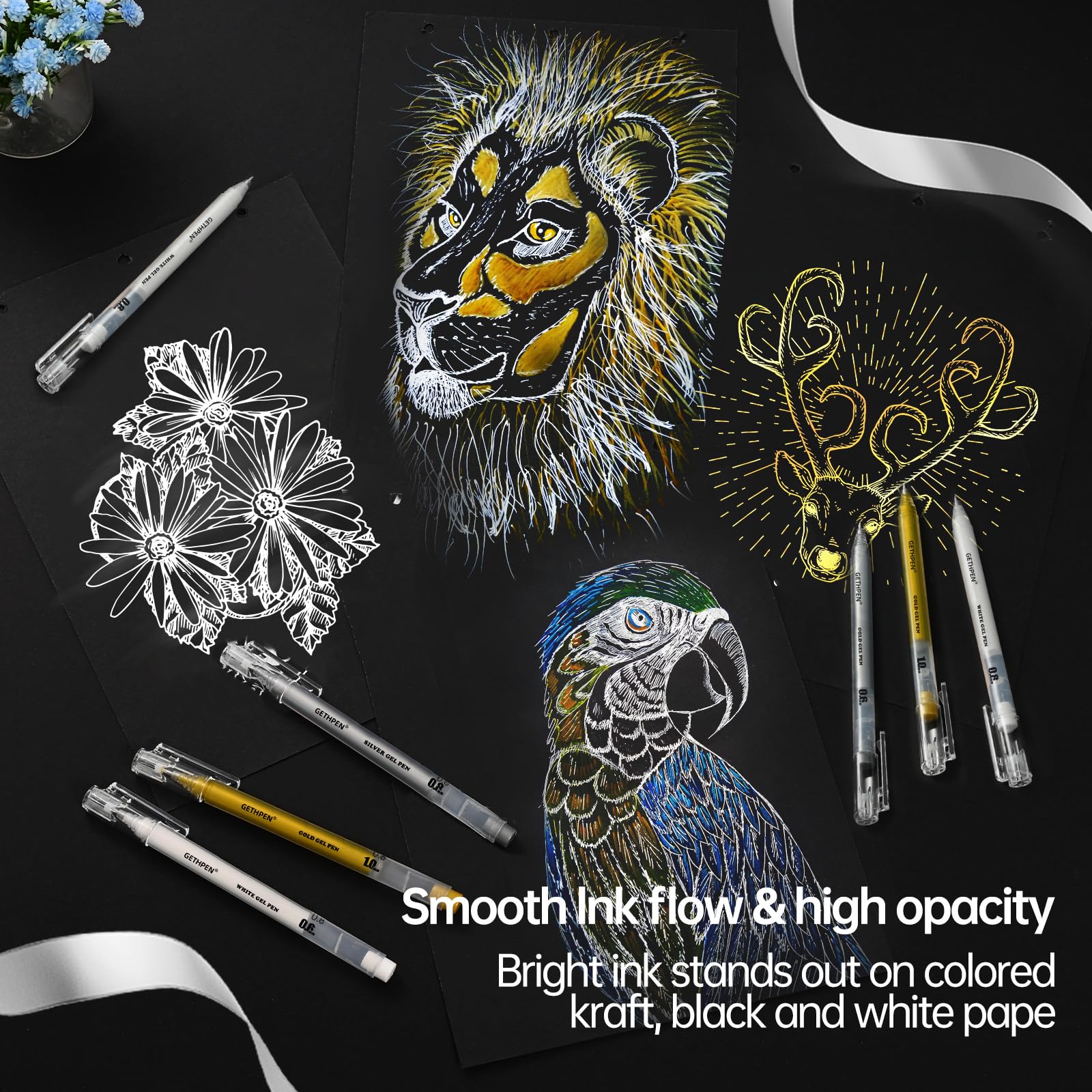 GETHPEN enables adult coloring with bright white highlights.