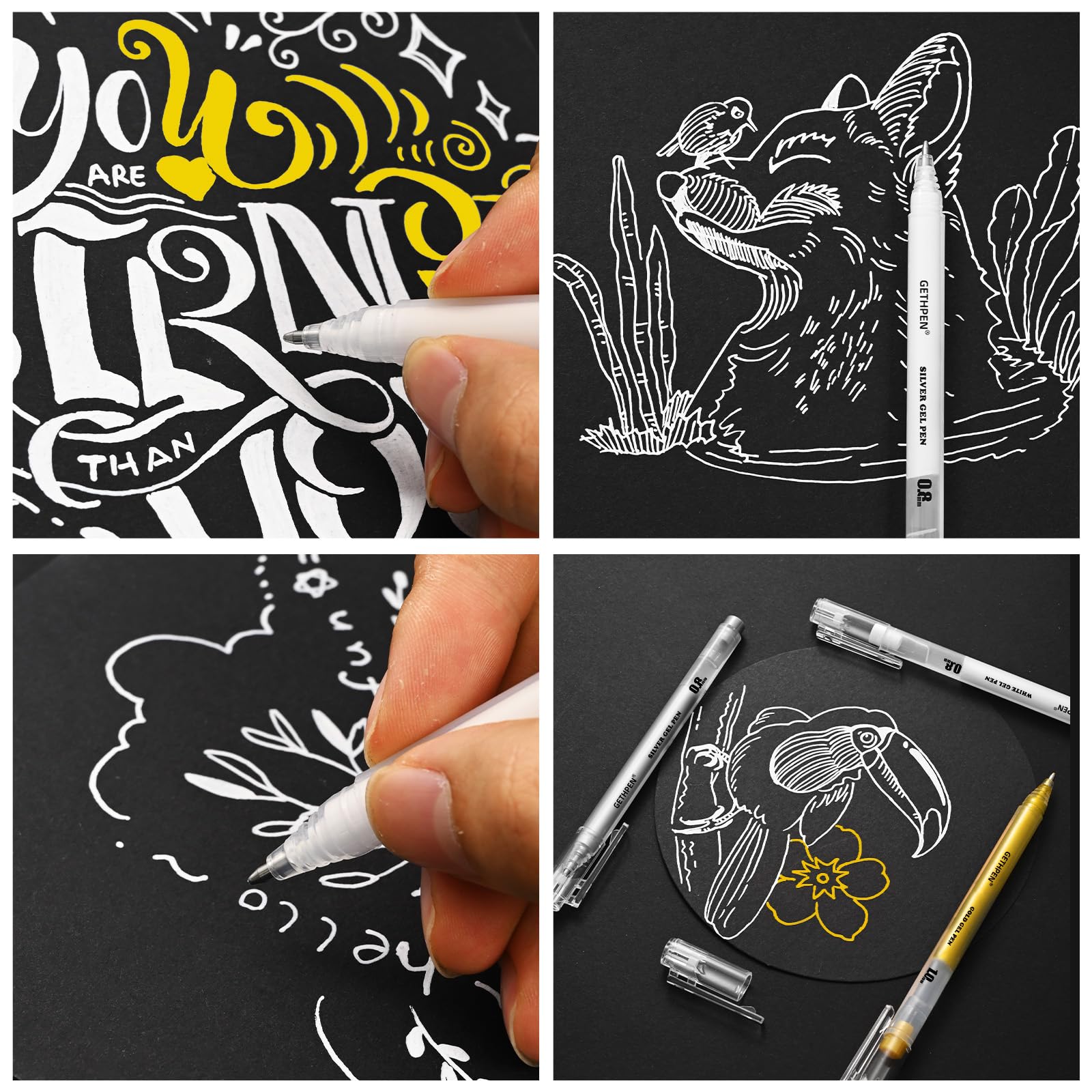 Illustration and card making with white GETHPEN gel pens.