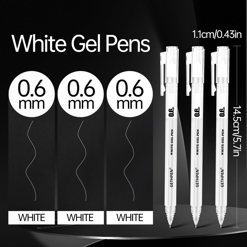GETHPEN white ink highlights on black paper enhances contrast.