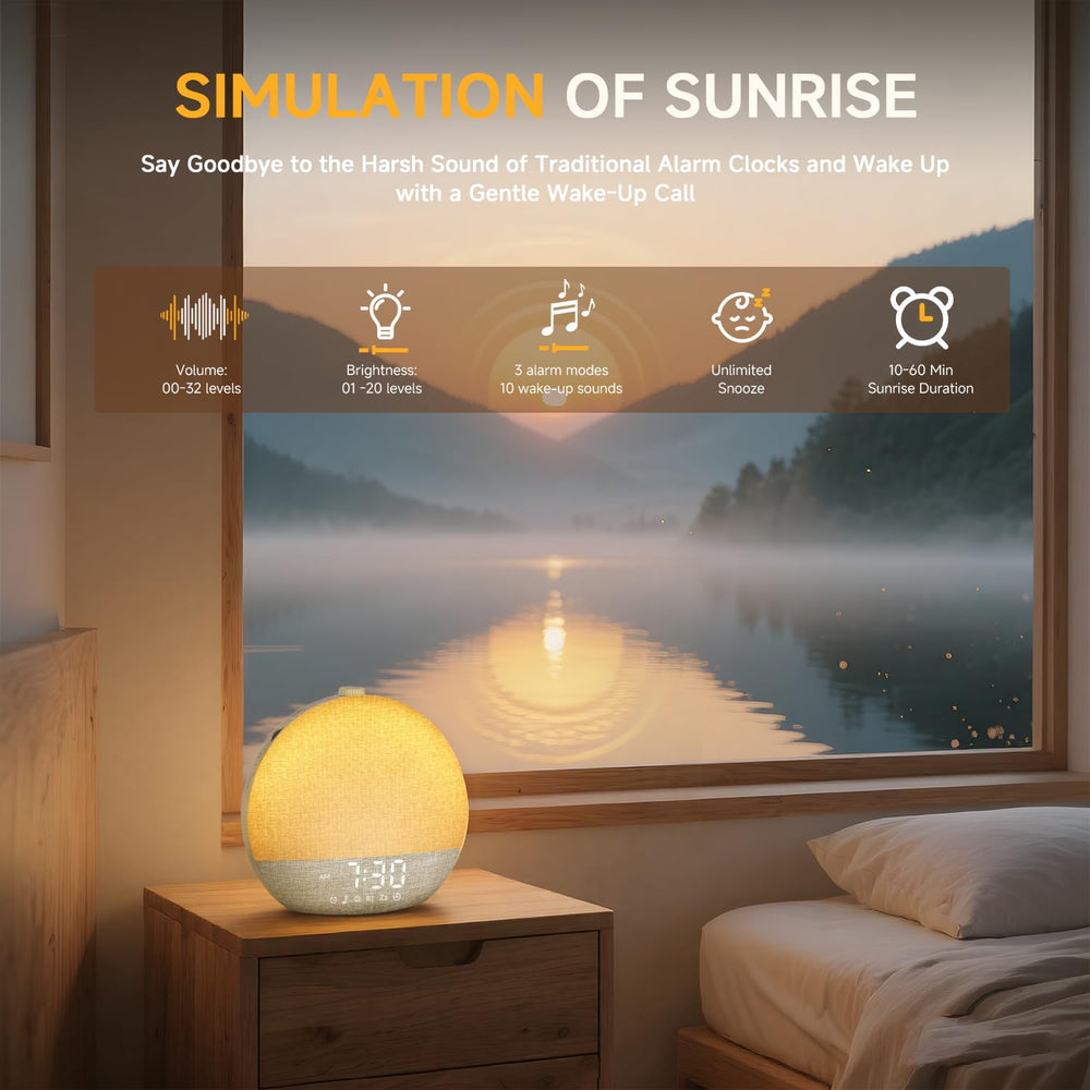Geuuap Sunrise Alarm Clock sleep sounds collection aids relaxation and focus.