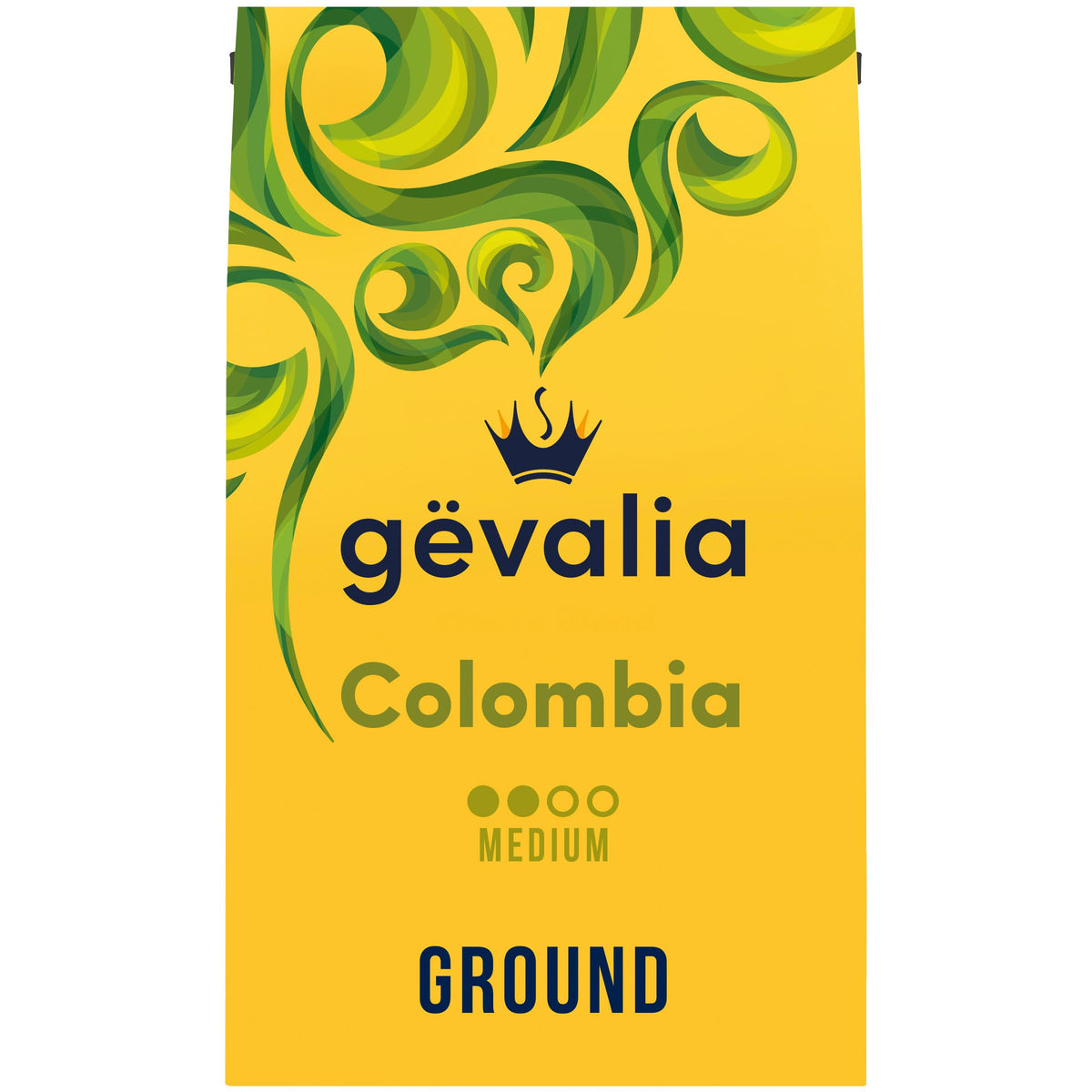 Gevalia Colombia medium roast ground coffee 20oz bag aroma fills the kitchen with inviting fragrance.