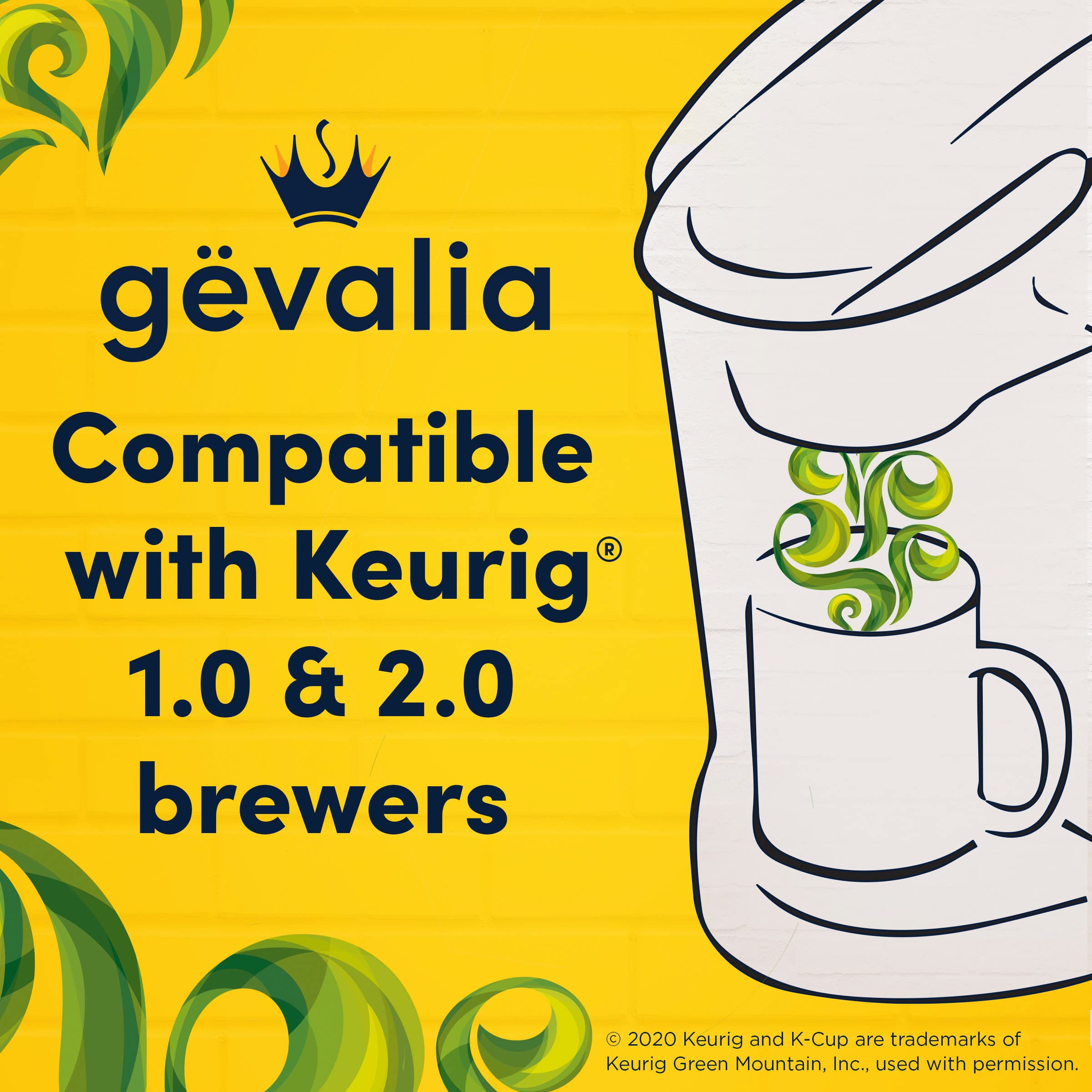 Gevalia Colombia K-Cup pods arabica beans, 100% Arabica sourced from Colombian mountains.