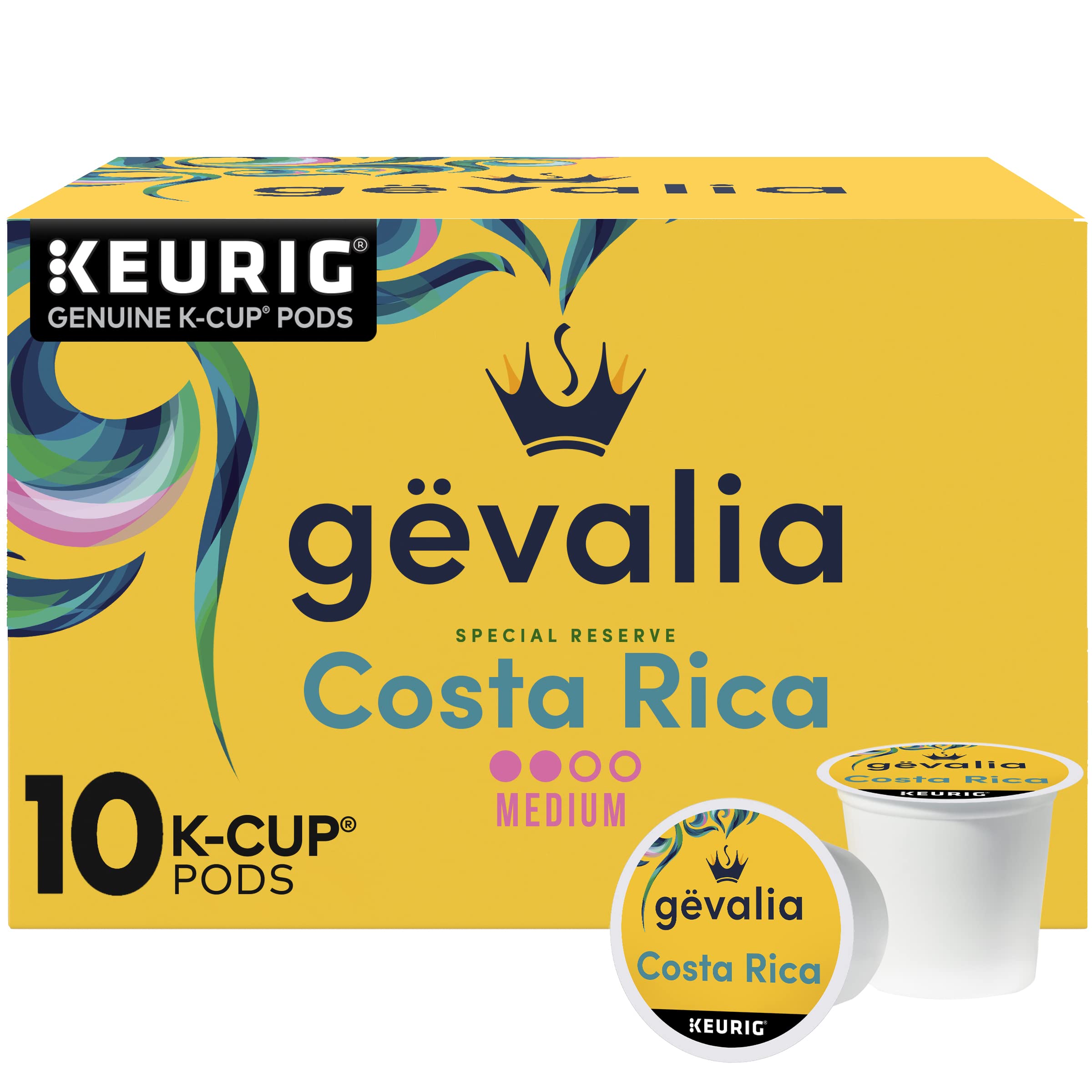 Gevalia Costa Rica Special Reserve box displays single-origin beans for a balanced morning brew