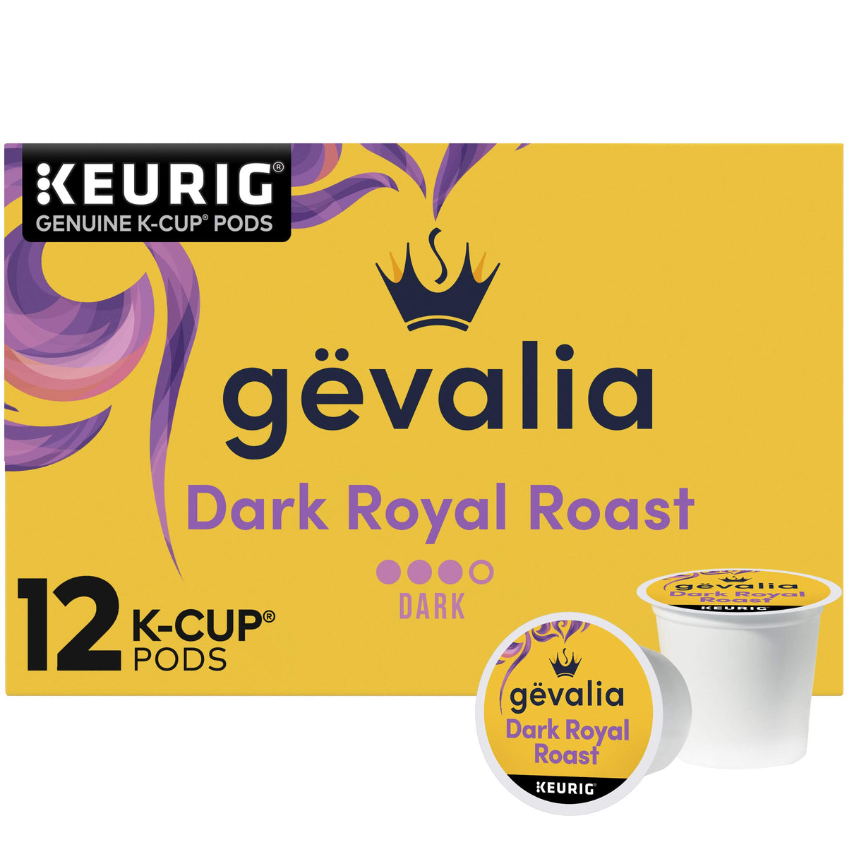 Gevalia Dark Royal Roast K-Cup Pods 72-pack, convenient home supply.