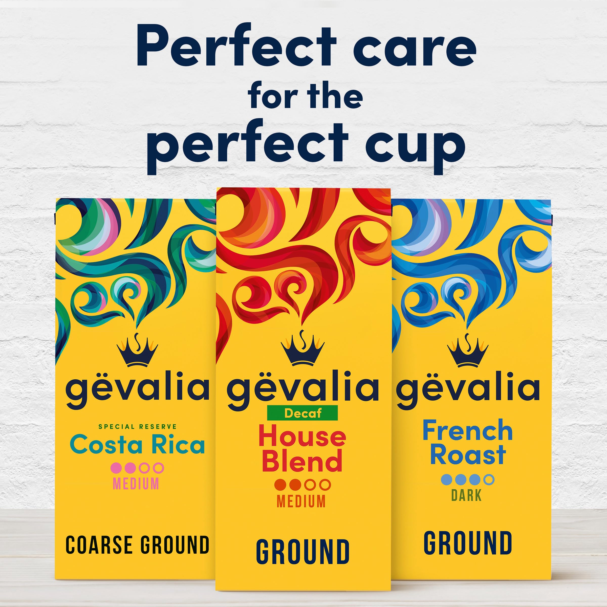 Gevalia House Blend Decaf 12-ounce bag on display.