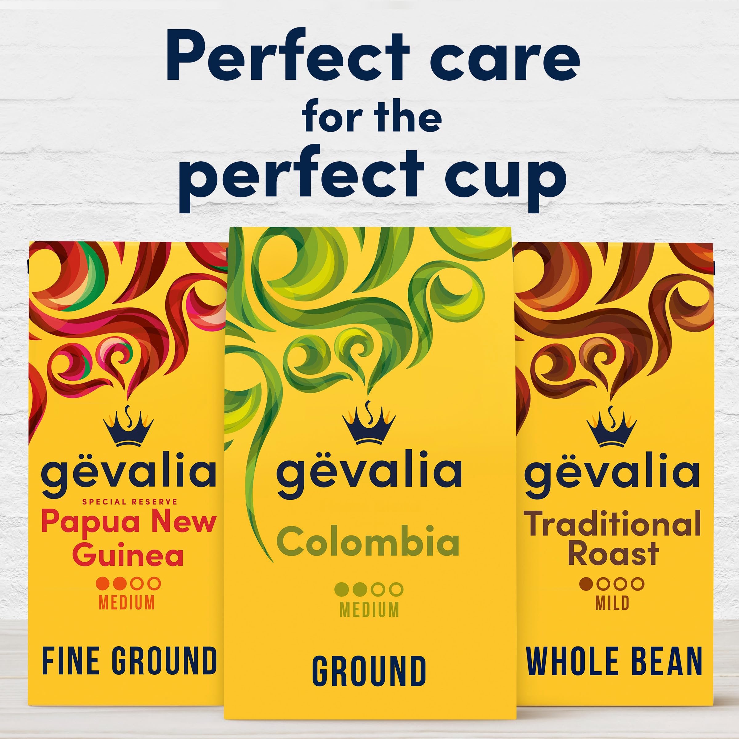 Gevalia Sweden heritage shown in 20oz Colombia coffee bag.