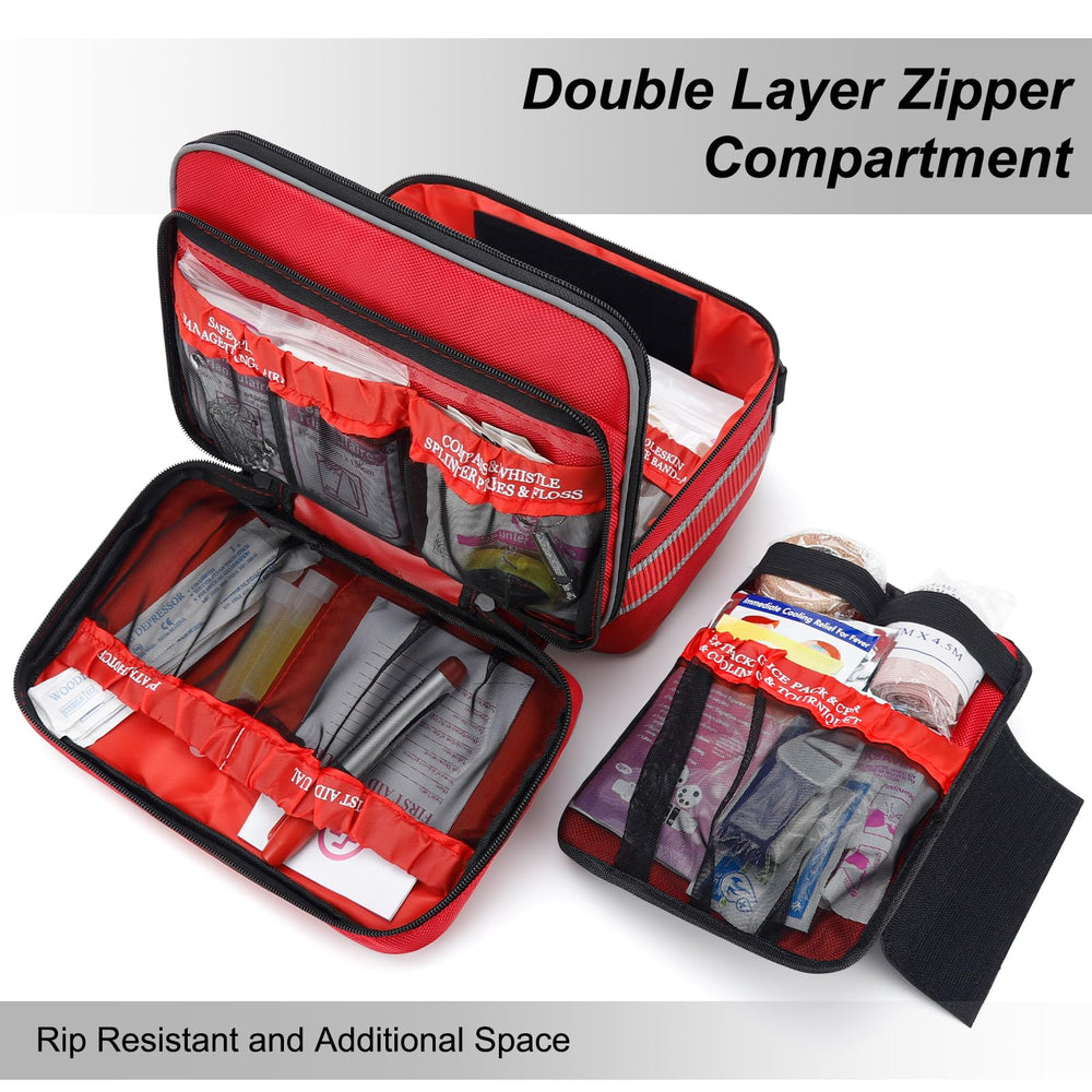 GEVOKE first aid kit compartments labeled for fast access during emergencies.