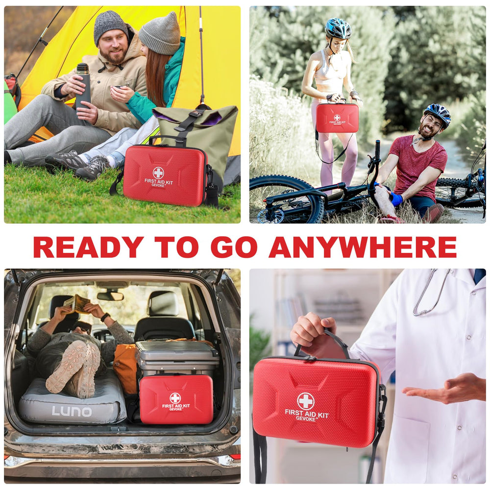 Gevoke first aid kit in trunk-ready setup for family road trips