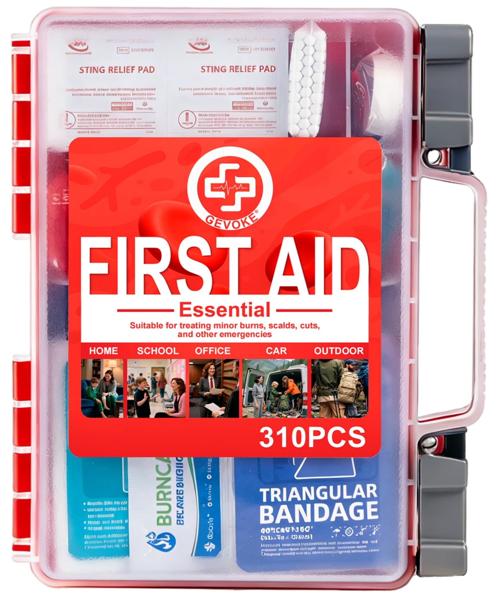 Gevoke Professional First Aid Kit in a durable hard case, front view for easy home access