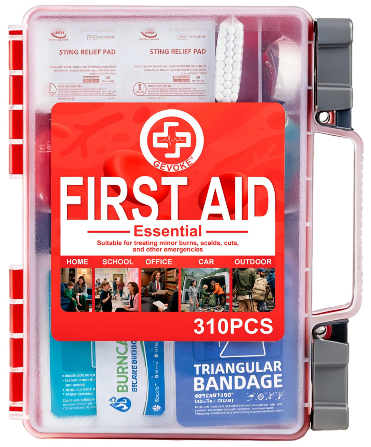Gevoke Professional First Aid Kit in a durable hard case, front view for easy home access