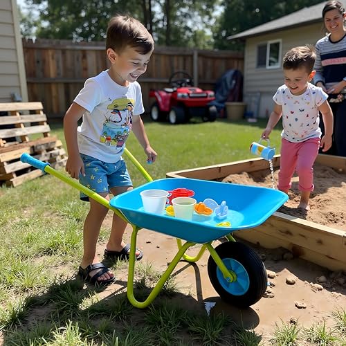 G & F Products child-sized wheelbarrow design enables easy handling.